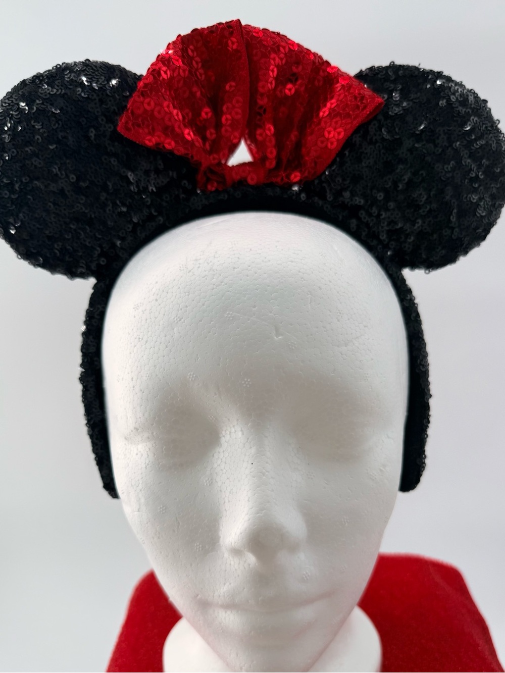 Disney Black Sequin Minnie Ear Headband with Red Sequin Bow